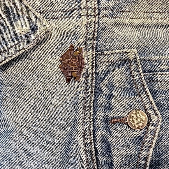 Harley Davidson Embroidered Blue Denim Jean Jacket Women's M - Picture 9 of 12